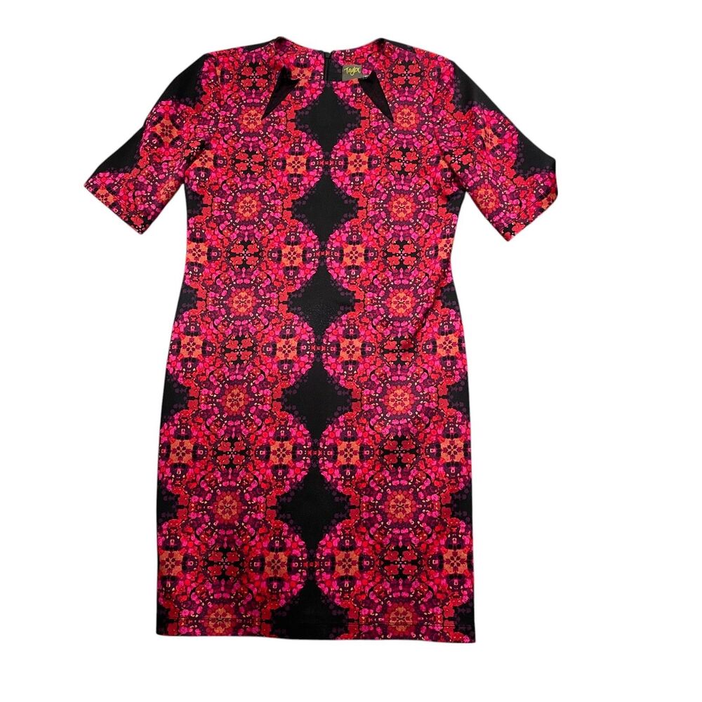 Taylor 10 Zipper Back Dress Short Sleeve Geo Pattern Polyester Blend